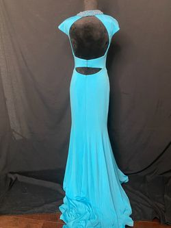 Jovani Blue Size 4 50 Off Train Winter Formal Jersey Pageant A-line Dress on Queenly
