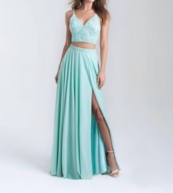 Style 1-3196032278-2168 Madison James Light Green Size 8 Floor Length Tall Height Side slit Dress on Queenly