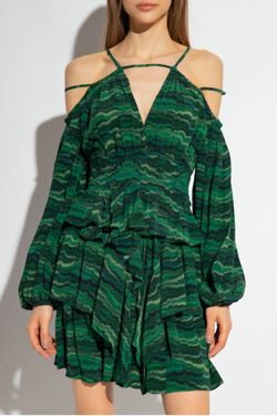 Style 1-329208674-1498 Ulla Johnson Green Size 4 Mini Ruffles V Neck Sleeves Cocktail Dress on Queenly