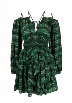 Style 1-329208674-1498 Ulla Johnson Green Size 4 Mini Ruffles V Neck Sleeves Cocktail Dress on Queenly