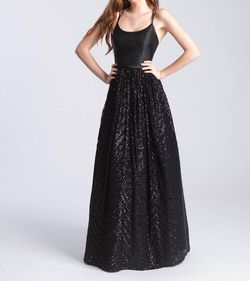 Style 1-33441997-472 Madison James Black Size 16 Sequined Plus Size Straight Dress on Queenly