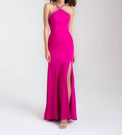 Style 1-3572255160-1498 Madison James Pink Size 4 Halter Floor Length Straight Side slit Dress on Queenly