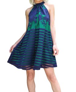 Style 1-366477372-1498 EVA FRANCO Blue Size 4 Mini Polyester Spandex Halter Cocktail Dress on Queenly