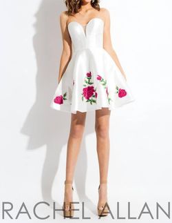 Style 1-3969801636-98 RACHEL ALLAN White Size 10 Silk Sorority Bridal Shower Tall Height Cocktail Dress on Queenly