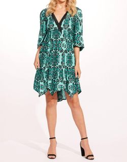 Style 1-4183228196-1498 EVA FRANCO Green Size 4 V Neck High Low Mini Cocktail Dress on Queenly