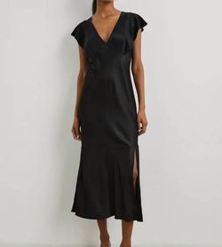Style 1-4243893262-3775 Rails Black Size 16 Sleeves V Neck Satin Cocktail Dress on Queenly