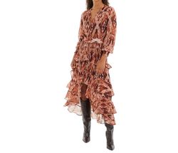 Style 1-4250390121-3855 ALLISON NEW YORK Brown Size 0 Print Polyester Side slit Dress on Queenly