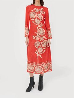 Style 1-527340469-2696 CHUFY Red Size 12 Sleeves Floral Side Slit High Neck Straight Dress on Queenly