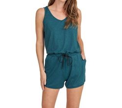 Style 1-831185894-2901 THRIVE SOCIETE Blue Size 8 Tall Height Spandex Jumpsuit Dress on Queenly