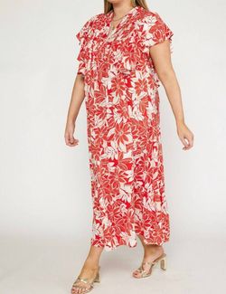 Style 1-852828488-3775 entro Red Size 16 Print V Neck Straight Dress on Queenly