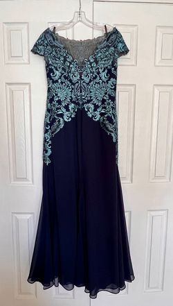 Style 216691 Cameron Blake Blue Size 14 Shiny Military Plus Size Tall Height A-line Dress on Queenly