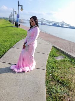 Custom Pink Size 12 Sleeves Plus Size Long Sleeve Ball gown on Queenly
