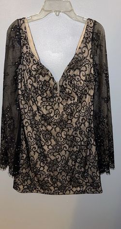 Envious Couture Black Size 16 Plunge Jewelled Plus Size Wednesday Cocktail Dress on Queenly