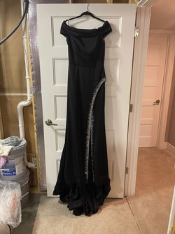 Ashley Lauren Black Size 8 Jersey Pageant Side Slit Straight Dress on Queenly