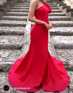 Style 38347 Ava Presley Red Size 8 One Shoulder 38347 Floor Length Mermaid Dress on Queenly