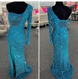 Style 06508 Rachel Allan Blue Size 6 Pageant 06508 One Shoulder Straight Dress on Queenly