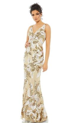 Mac Duggal Nude Size 12 50 Off Floral Polyester V Neck A-line Dress on Queenly
