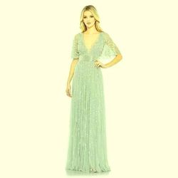Mac Duggal Light Green Size 16 Plus Size Sheer Mini A-line Dress on Queenly
