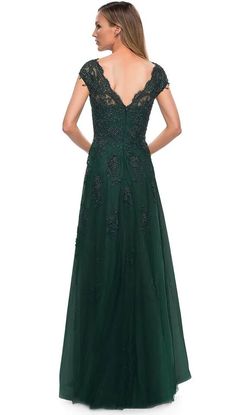 La Femme Green Size 10 V Neck La  Femme Sleeves A-line Dress on Queenly