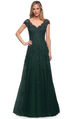 La Femme Green Size 10 Floor Length Cap Sleeve Emerald Sleeves Tulle A-line Dress on Queenly