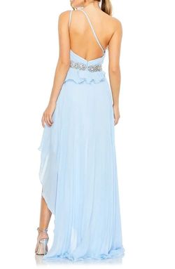 Mac Duggal Blue Size 4 Floor Length Polyester One Shoulder Side slit Dress on Queenly