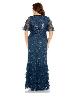 Mac Duggal Blue Size 14 Polyester Military Sequined A-line Dress on Queenly