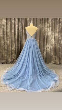 Mckenzie Rae Blue Size 6 Pageant Jersey Quinceanera Train Dress on Queenly