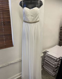 Style 7542-1 Minuet White Size 4 Floor Length Tall Height Straight Dress on Queenly