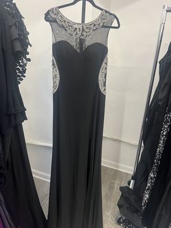 Style 20002 Blush Prom Black Size 12 Plus Size Sheer Tall Height Jewelled Side slit Dress on Queenly