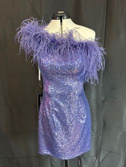 Sherri Hill Purple Size 8 Tall Height Shiny Feather Cocktail Dress on Queenly