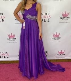Mac Duggal Purple Size 4 Floor Length One Shoulder A-line Dress on Queenly