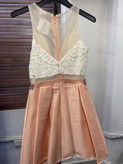 Style d16393 Soieblu Orange Size 12 Peach Cocktail Dress on Queenly