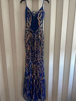 Style EW120143 Ellie Wilde Multicolor Size 2 Plunge Black Tie Floor Length Straight Dress on Queenly