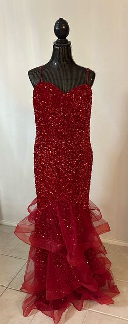 Faeriesty Red Size 20 Pageant Jersey Floor Length Mermaid Dress on Queenly