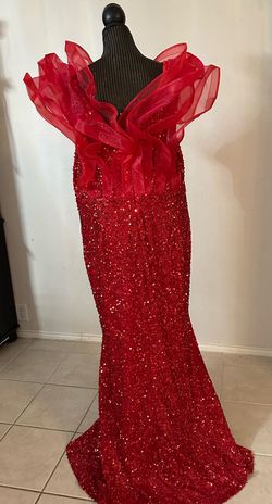 Faeriesty Red Size 28 Plunge Jersey Plus Size Pageant Side slit Dress on Queenly