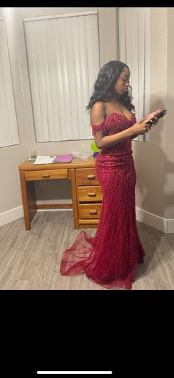 Lucy Franco Red Size 4 Prom Military Mermaid Dress on Queenly