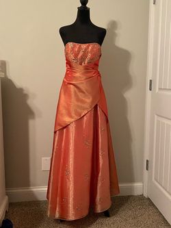 Morgan and Co Orange Size 8 Strapless Free Shipping Jersey Floor Length A-line Dress on Queenly