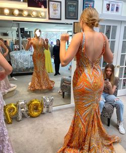 Style 06153 Jovani Orange Size 6 Train Free Shipping Mermaid 06153 A-line Dress on Queenly