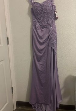 Style 90176 Abby Paris Purple Size 6 Floor Length 90176 Side slit Dress on Queenly