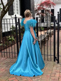 Jovani Blue Size 12 Plus Size Side slit Dress on Queenly