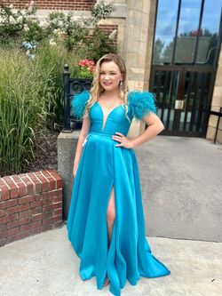 Jovani Blue Size 12 Plus Size Side slit Dress on Queenly