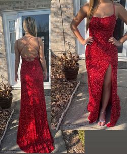 Sherri Hill Red Size 4 Free Shipping Medium Height Jewelled Side Slit Square Straight Dress on Queenly