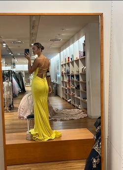 Amarra Yellow Size 6 Jersey Medium Height Floor Length Mermaid Dress on Queenly