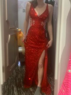 Style 615 Aleta Red Size 0 Free Shipping Plunge 615 Prom Side slit Dress on Queenly