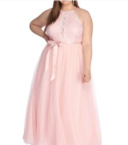 Style Guinevere Windsor Pink Size 16 High Neck Plus Size Floor Length A-line Dress on Queenly