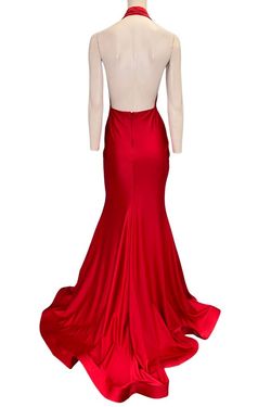 Style 701 Jessica Angel Red Size 4 Tall Height Floor Length V Neck Straight Dress on Queenly