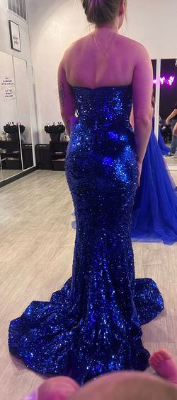 Style 21208 Portia and Scarlett Blue Size 4 Pageant Strapless Medium Height Mermaid Dress on Queenly