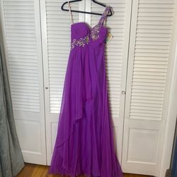 Style p3224 PL 4 Marys Bridal Purple Size 4 Black Tie One Shoulder Floor Length Straight Dress on Queenly