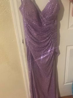 Amelia Couture Purple Size 16 Plunge Prom Side slit Dress on Queenly