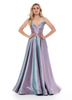 Style 1513 Ashley Lauren Purple Size 4 Pockets Train A-line Dress on Queenly